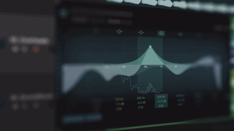 A digital audio equalizer interface with frequency bands and waveform data displayed on a computer screen.