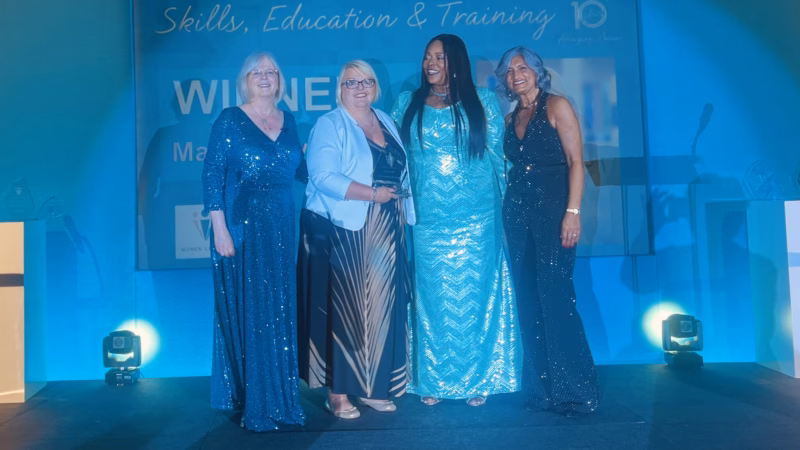 Maria Bowness (second from left) pictured with members of Women Leaders MK, as she celebrates her win at the Women Leaders Awards 2025 in the Skills, Education and Training category