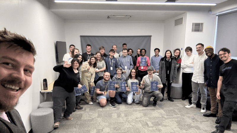 Group of digital students sharing certificates